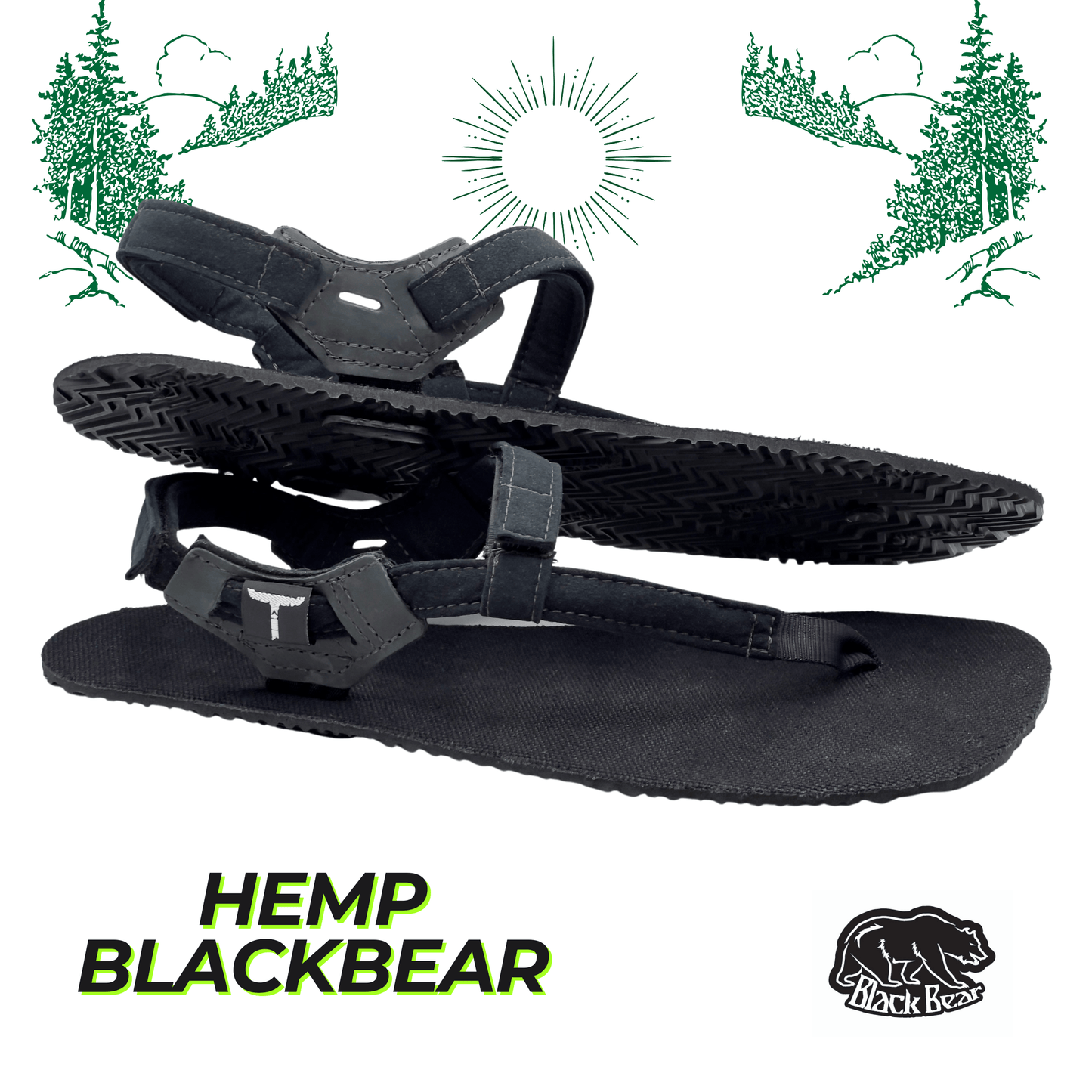 Hemp BlackBear (black) - 5mm Black - Toetem Sandals